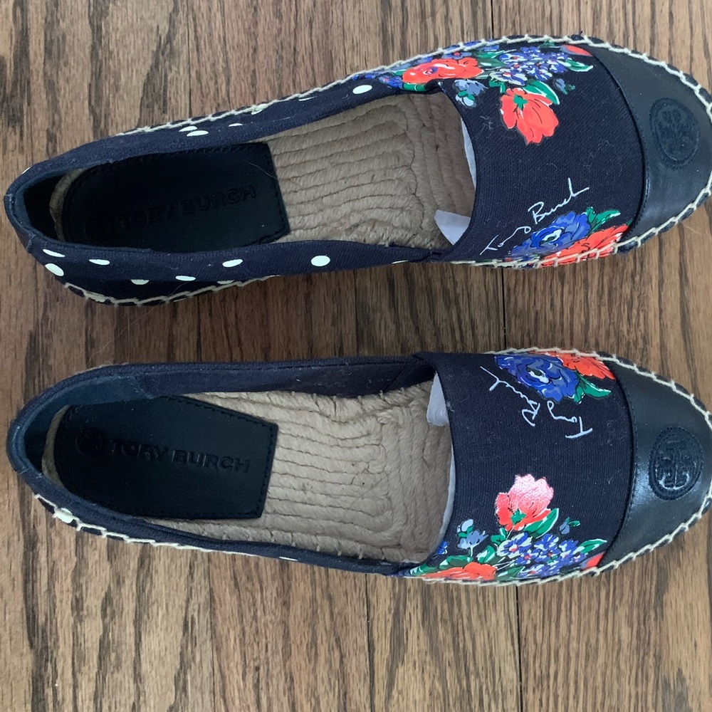 Tory Burch Navy Floral Espadrille Flats
